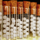 Vials of homeopathic pills.